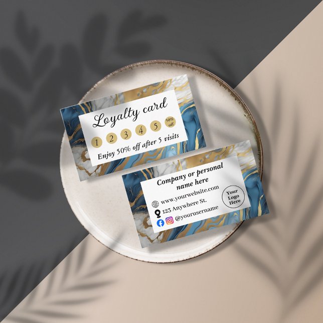 Cartão De Fidelidade Mármore azul ouro e branco (Criador carregado)
