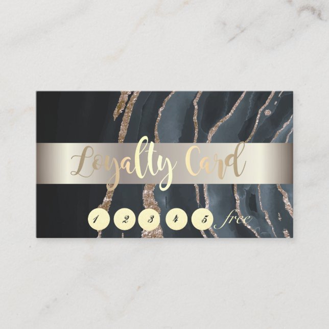 Cartão De Fidelidade Mármore Dourado Preto Chic (Frente)