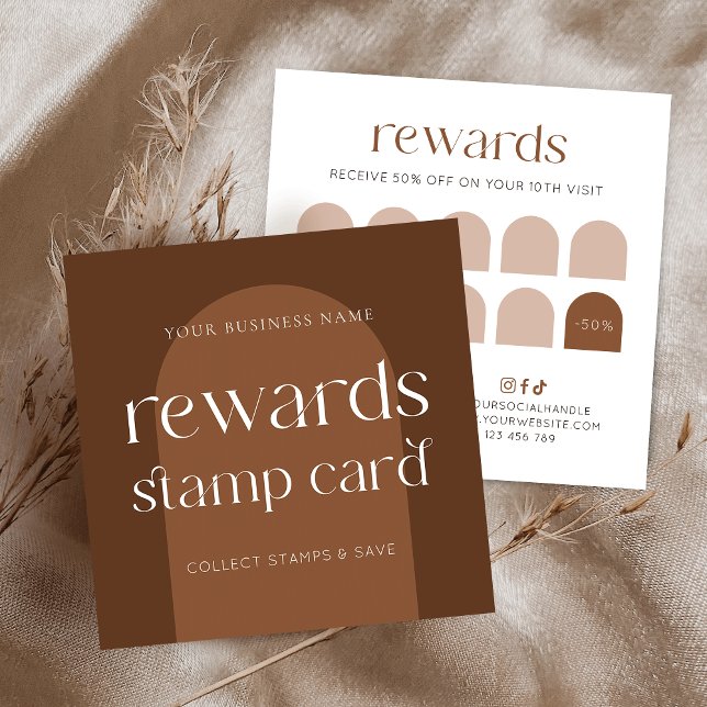 Cartão De Fidelidade Modern Boho Terracotta Beauty Hair Salon (Modern boho inspired business rewards cards with earthy tones terracotta aesthetic)