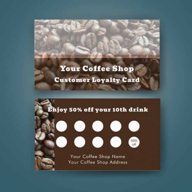 Cartão De Fidelidade Modern Coffee Shop Discount Reward Customer (Add your custom text to create a stylish coffee shop customer loyalty card. 
)