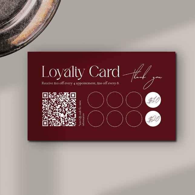 Cartão De Fidelidade Modern Dark Red Minimalist Loyalty Card (Criador carregado)