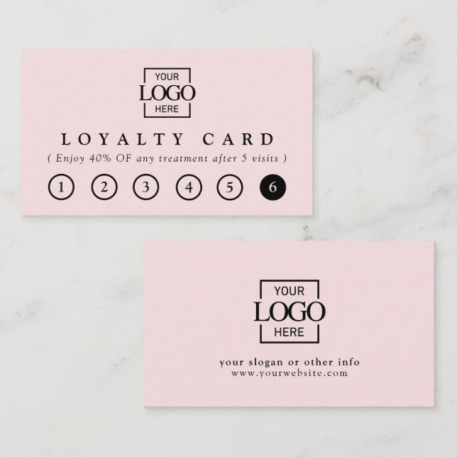 Cartão De Fidelidade Modern Elegant Blush Pink Business Logo Reward (Frente/Verso)