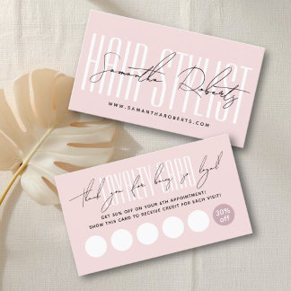 Cartão De Fidelidade Modern hair stylist script typography blush pink