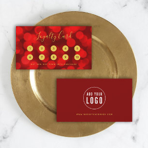 Cartão De Fidelidade Modern Trendy Calliografia Ruby Red Bokeh Luzes