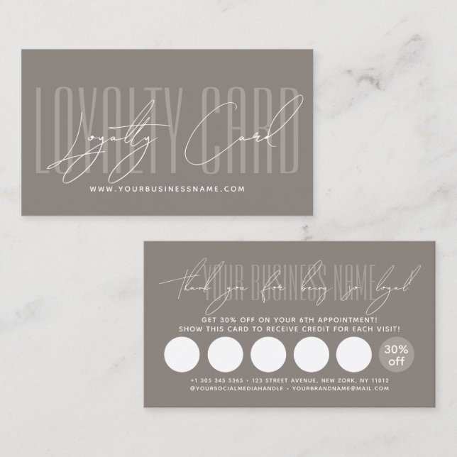 Cartão De Fidelidade Modern typography script reward  loyalty card (Frente/Verso)