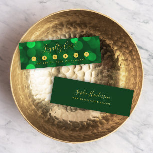Cartão De Fidelidade Moderna caligrafia Emerald Green Bokeh Lights