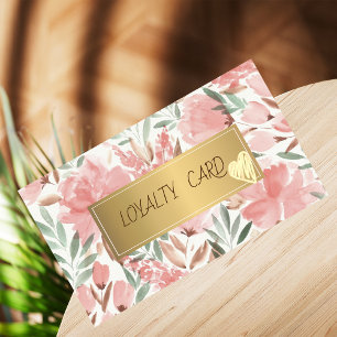 Cartão De Fidelidade Moderno Elegante Floral Corações Dourados, Quadro