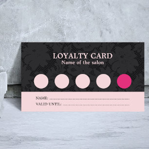 Cartão de Fidelidade Moderno Rosa Preto com Renda
