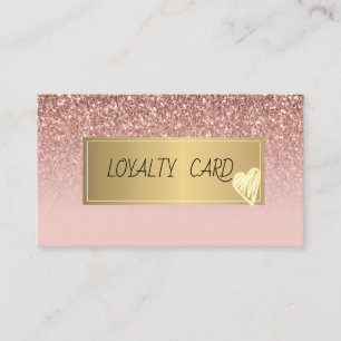 Cartão De Fidelidade Moldura Elegante, Coração Dourado Rosa com Brilho 