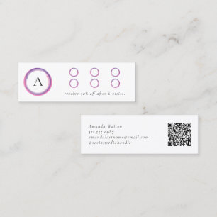 Cartão De Fidelidade Monograma Moderno em QR Code Rosa e Roxo