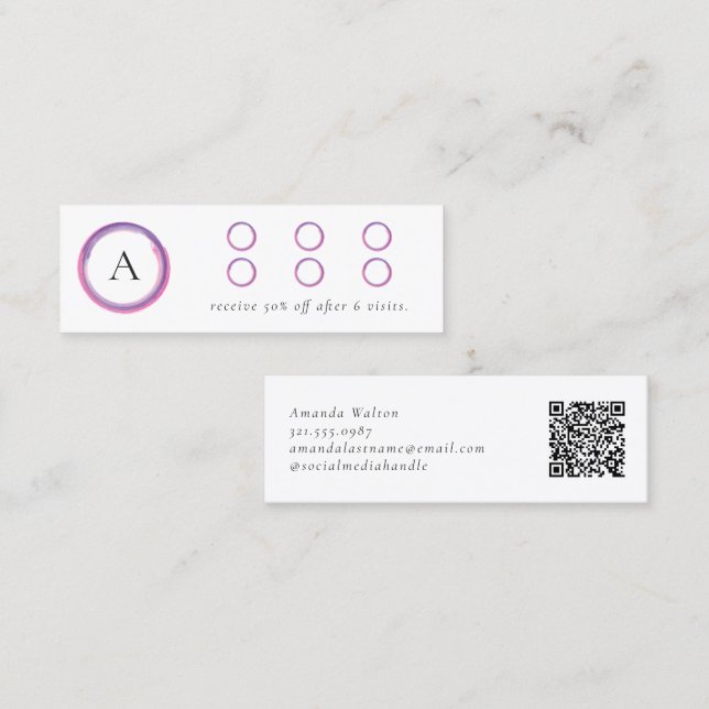 Cartão De Fidelidade Monograma Moderno em QR Code Rosa e Roxo (Frente/Verso)
