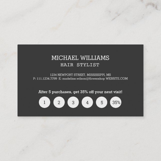 Cartão De Fidelidade Monograma Preto Cinza Artístico Moderno (Verso)