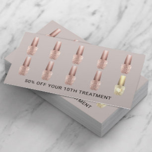 Cartão De Fidelidade Nail Salon Blush Rosa Dourado Manicurist Polonês