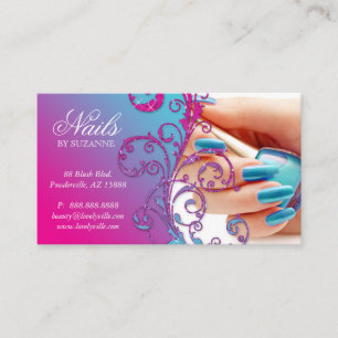 Cartão De Fidelidade Nail Salon Modern Loyaln Card Glitter Blue Pink