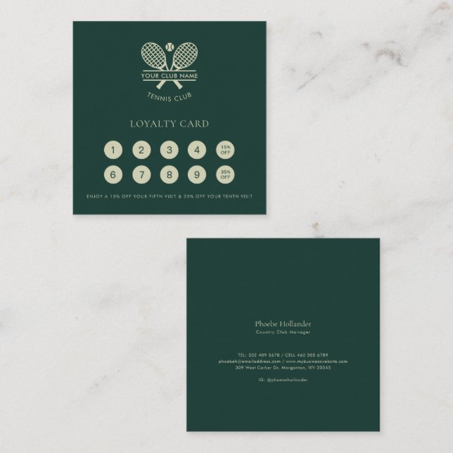 Cartão De Fidelidade Nome Elegante do seu clube de Tênis (Frente/Verso)