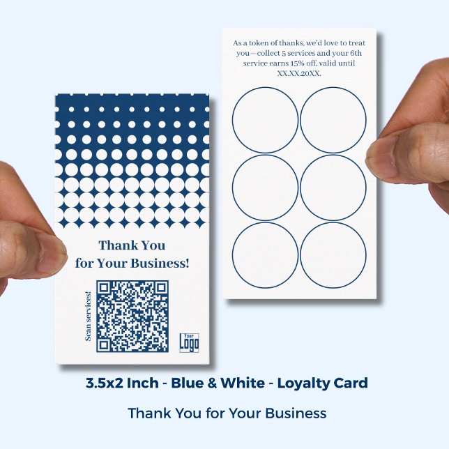 Cartão De Fidelidade Obrigado Código QR - White Blue Small Business (Thank You QR Code - White Blue Small Business Loyalty Card; Size: 3.5x2 Inch)