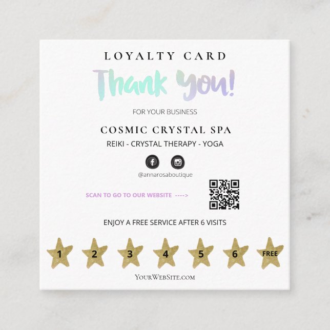 Cartão De Fidelidade *~* Obrigado QR Reward Pastel Flat Loyalty Card (Frente)