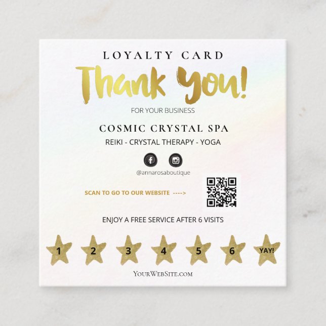 Cartão De Fidelidade *~* Obrigado Rainbow QR Punch (Frente)