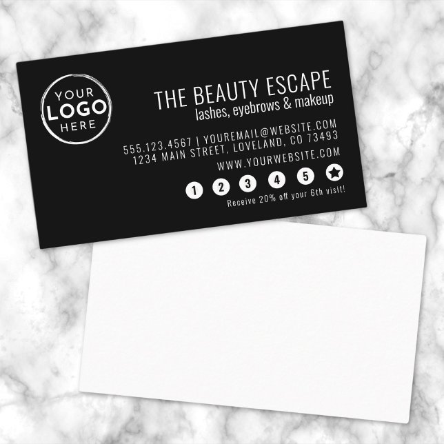 Cartão de fidelidade para logotipos de negócios br (Black White Business Logo Loyalty Card)