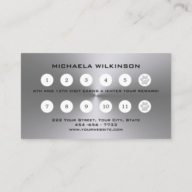 Cartão De Fidelidade Pata de Cachorro Prateado no Serviço de Alinhament (Verso)