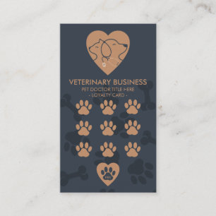 Cartão De Fidelidade Paws Heart Estetoscópio Médico Veterinário de Esti