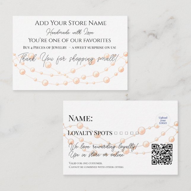 Cartão De Fidelidade Pérolas de Joia Elegante Compro artesanal (Frente/Verso)