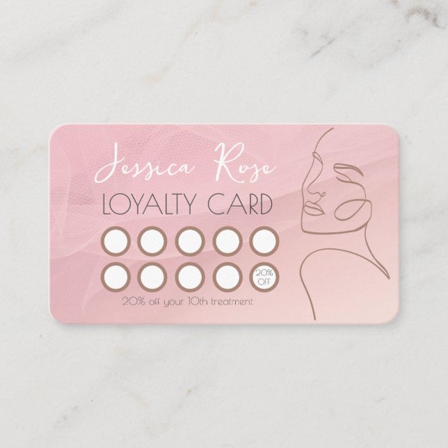 Cartão De Fidelidade Personalizar com o seu Salon QR Code Line Rosa (Frente)