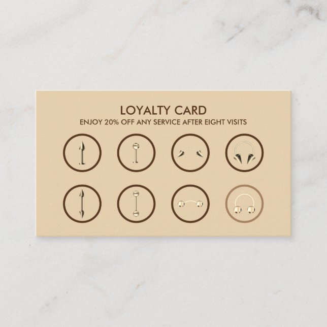 Cartão De Fidelidade Piercing do corpo de lealdade Dourada castanha (Frente)