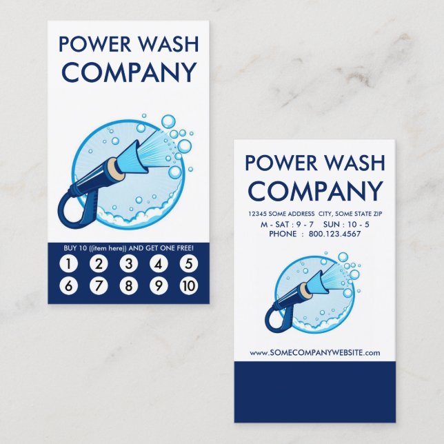 Cartão De Fidelidade Power Wash Loyalty Punch Card (Frente/Verso)