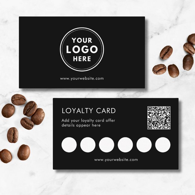 Cartão de fidelidade QR para logotipos de pequenas (Customer loyalty card for coffee shop or service business. Add you own QR, website & offer details.)