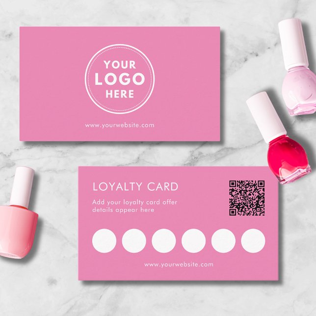 Cartão de fidelidade QR para logotipos de pequenas (Modern pink logo small business loyalty card, for service business beauty nail bar hair salon QR)