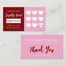Cartão De Fidelidade Red Pink Beauty Salon Loyalty ThankYou Reward Card