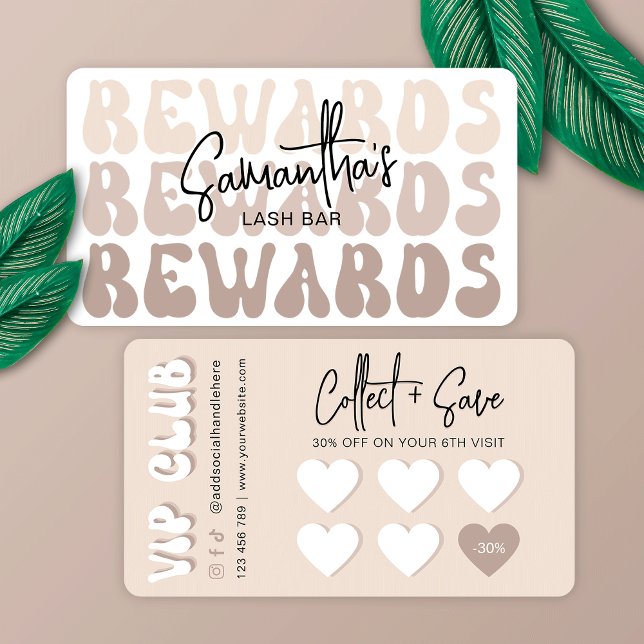 Cartão De Fidelidade Retro Beige Cream Moderno Eyelash Unhas Beleza Spa (Stand out with this trendy rewards card design featuring retro fonts and a modern beige design )