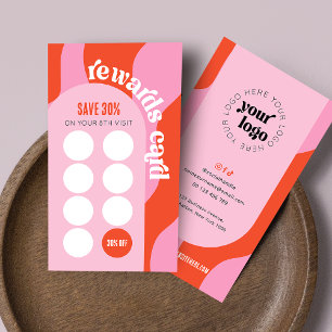 Cartão De Fidelidade Retro Rosa e Vermelho Salão de Beleza Único Nail S