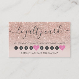 Cartão De Fidelidade Rosa dourado glitter ombre script makeup blush 10