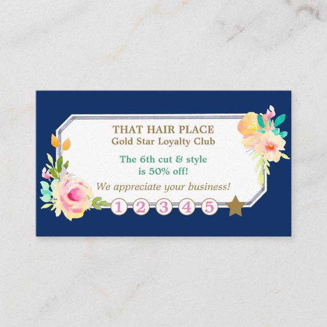 Cartão De Fidelidade Rosa Floral Border Hair Style Salon Loyalty Card (Frente)
