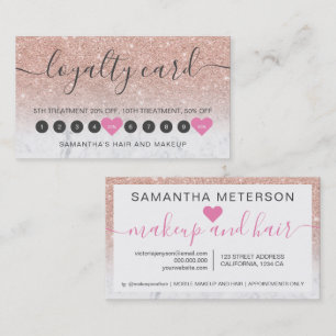 Cartão De Fidelidade Rosa gold glitter ombre script makeup marble 10