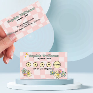 Cartão de Fidelidade Rosa Xadrez Retro Marketing E