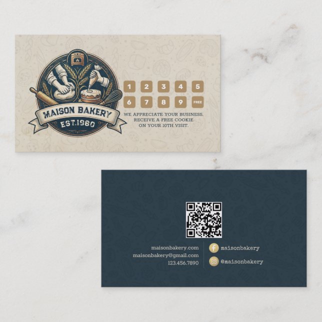 Cartão De Fidelidade Rustic Bakery Store Pastry Dessert Sweet Cake Shop (Frente/Verso)
