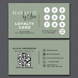 Cartão De Fidelidade Sage Green Massage Therapist QR Code Loyalty Card