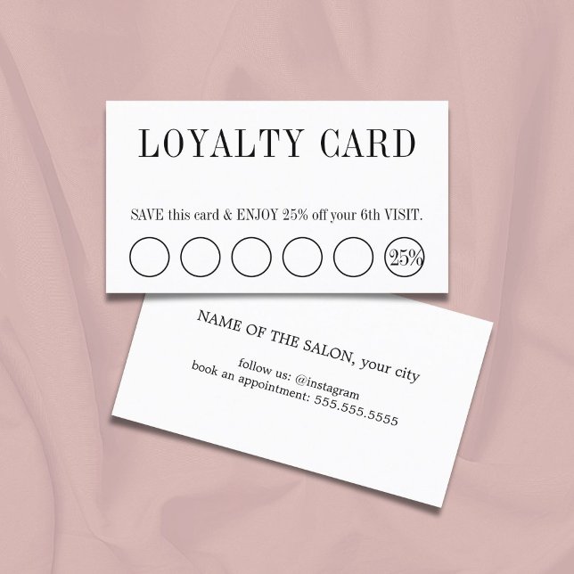 Cartão De Fidelidade Salão branco e preto limpo Elegante 5+1 (Criador carregado)