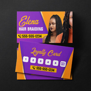 Cartão De Fidelidade Salão de Beleza de Tranças Africanas Roxo e Laranj