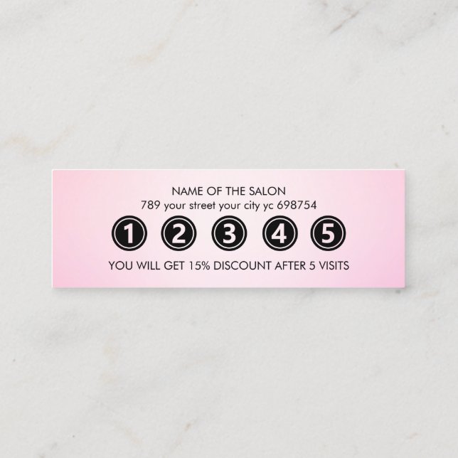 Cartão De Fidelidade Salão de Beleza Rosa Elegante Moderno (Verso)