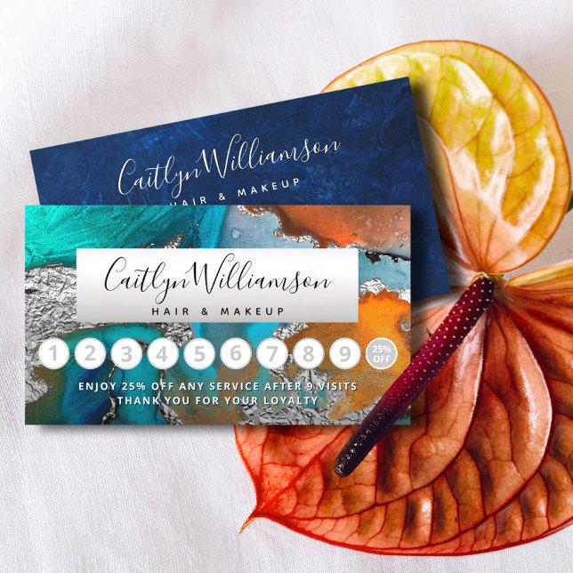 Cartão De Fidelidade Salão de cabeleireiro prateado cor d'água (Criador carregado)