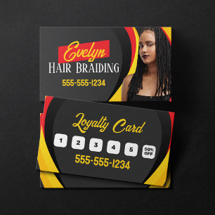 Cartão De Fidelidade Salão de Fotos de Tranças de Cabelo Preto, Vermelh