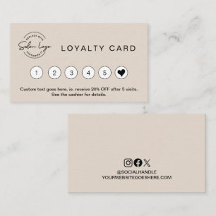 Cartão De Fidelidade Salão Minimalista Preto branco Logotipo personaliz