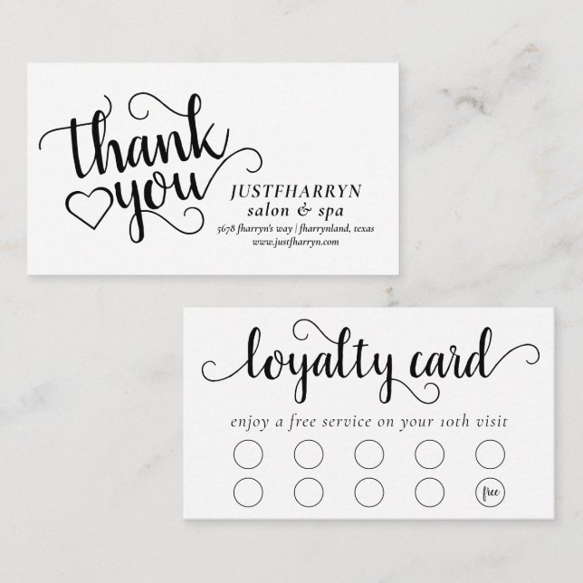 Cartão De Fidelidade Script mínimo simples | Branding Clássica Obrigado (Frente/Verso)