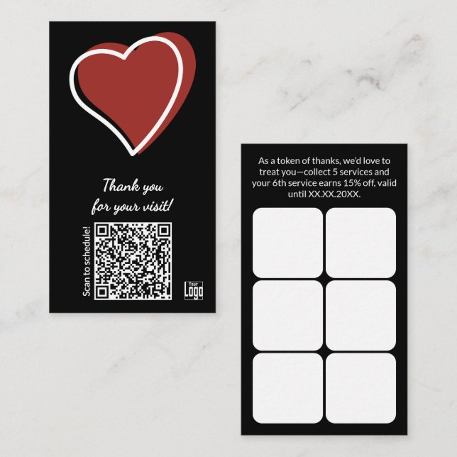 Cartão De Fidelidade Service Business Valentine's Day QR Thank You (Frente/Verso)