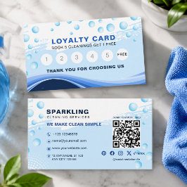 Cartão De Fidelidade Serviço de Limpeza Profissional Azul Branco Modern