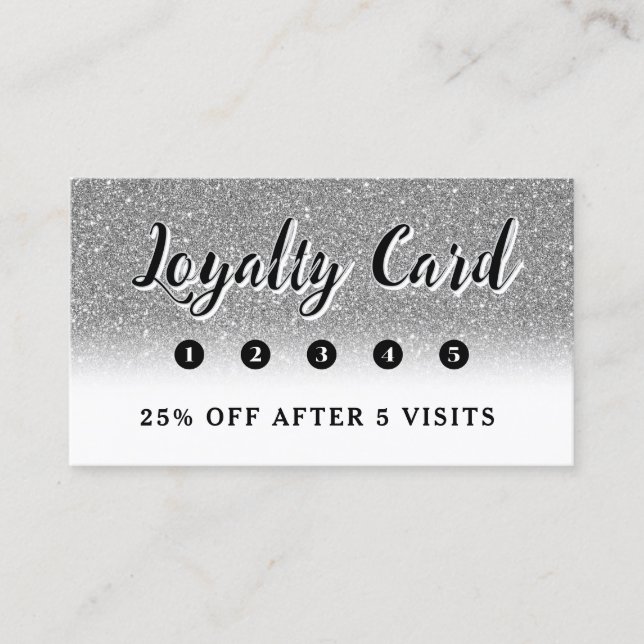 Cartão de fidelidade Silver Faux Glitter (Frente)